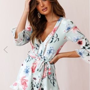 Selfie Leslie Versailles Floral Romper Green Mint